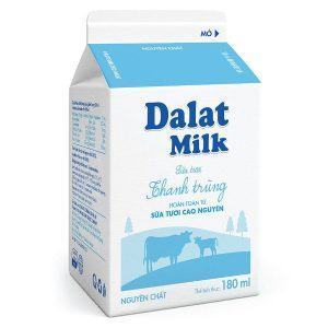 Sữa Thanh Trùng Không Đường 180ml Dalat Milk